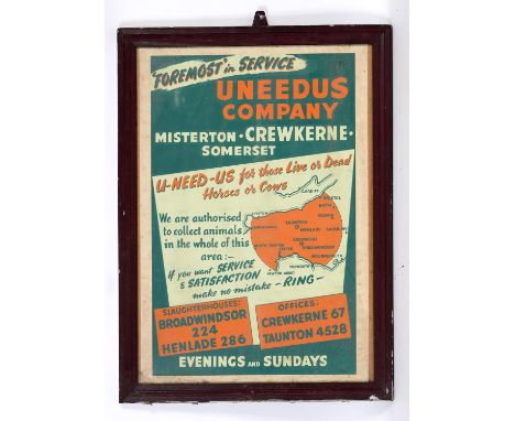 4 VINTAGE ADVERTISING POSTERS - UNEEDUS HAULAGE COMPANY, SOMERSET 4 interesting vintage posters for the Uneedus Company, a ha