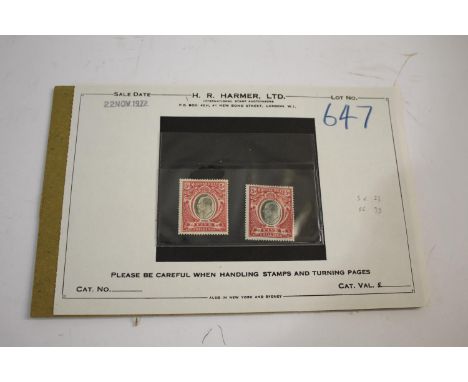 MONTSERRAT STAMPS a mint Montserrat 1903 5 shillings and 1907 5 shillings. With original invoice from H R Harmer in 1972.