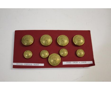 HUNTING BUTTONS - ROYAL EXODUS HUNT an unusual set of the Royal Exodus Hunt, Iraq hunt buttons, made in brass with 5 large ex