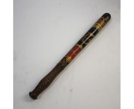 VICTORIAN POLICE TRUNCHEON the painted truncheon with VR monogram and marked Police, with a ring turned handle. With a 19thc 