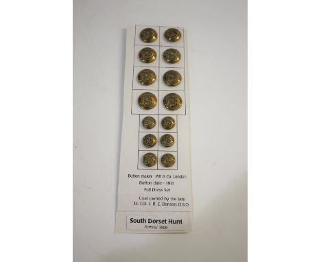 HUNTING BUTTONS - SOUTH DORSET a set of 6 large and 6 small brass buttons by Pitt &amp; Co, used on a coat owned by Lt Col J 