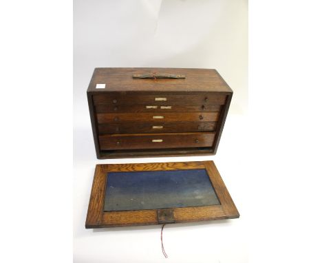 SETS OF VINTAGE OAK ENGINEERS TOOL CHESTS 4 oak chests with removable fronts to reveal internal drawers, each with a carrying