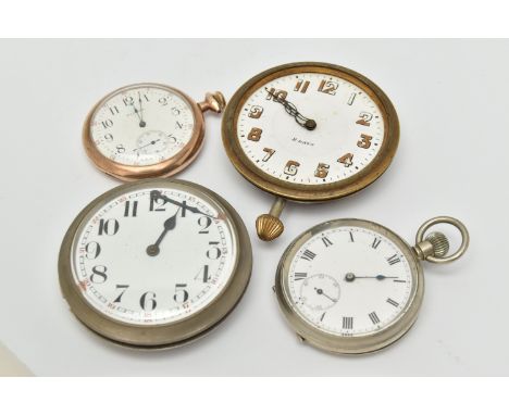 A GOLD PLATED 'WALTHAM' POCKET WATCH AND THREE OTHERS, a manual wind, gold plated 'Waltham' open face pocket watch, round whi