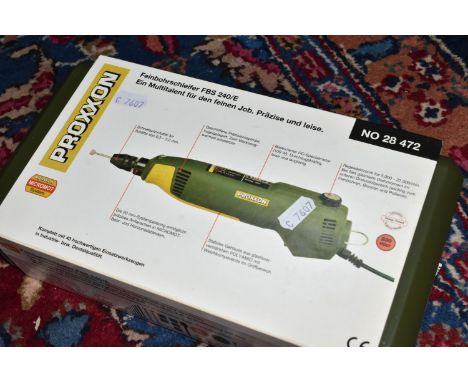 A BOXED PROXXON PRECISION DRILL/GRINDER, FBS 240/E, complete with 43 high quality bits and cutters, EU plug, product number 9