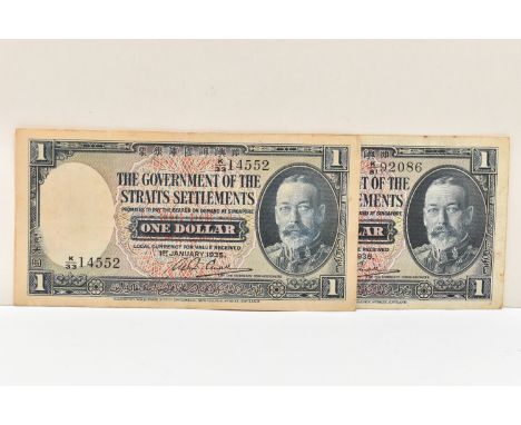 STRAITS SETTLEMENTS GOVERNMENT ONE DOLLAR BANKNOTE Jan 1935 K/81 Together With A One Dollar Jan 1935 K/33 Banknote, Both Note