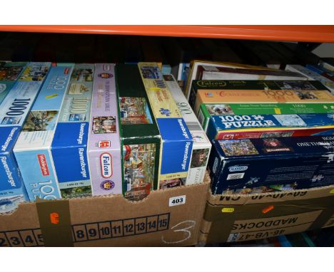 A QUANTITY OF BOXED MODERN JIGSAWS, to include examples by Waddington's, Ravensburger, Jumbo, Gibsons, Falcon, House of Puzzl