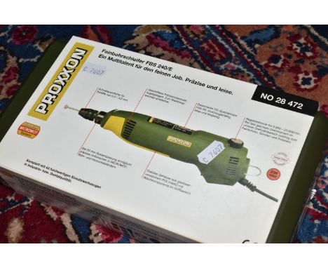 A BOXED PROXXON PRECISION DRILL/GRINDER, FBS 240/E, complete with 43 high quality bits and cutters, EU plug, product number 9