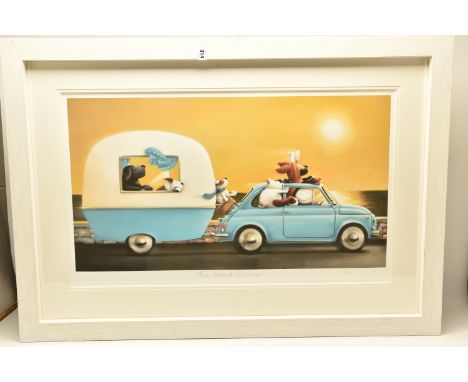 DOUG HYDE (BRITISH 1972) 'THE GREAT ESCAPE', a signed limited edition print depicting a figure and animals on a caravan holid