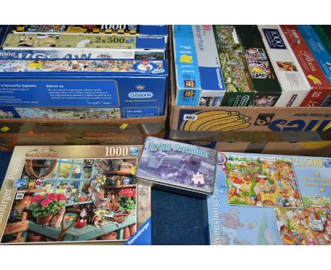 A QUANTITY OF BOXED MODERN JIGSAWS, to include examples by Waddington's, Ravensburger, Jumbo, Gibsons, Falcon, King, House of