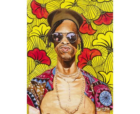 Otis Kwame Kye Quaicoe  (Ghanaian, born 1990)Portrait of James Jones, circa 2017 signed 'KwameKye' (lower right)acrylic on ca