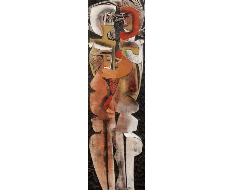 Cecil Edwin Frans Skotnes (South African, 1926-2009)The Couple signed 'C SKOTNES' (lower centre)oil on incised wood panel 122