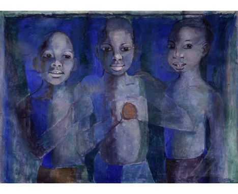 Gerard Sekoto (South African, 1913-1993)Three Children  signed and dated 'G SEKOTO/ '67' (lower right); bears 'Upper Grosveno
