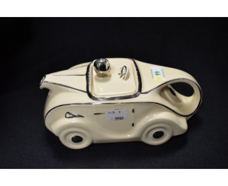 An Art Deco era Sadler race car design teapot in white glaze