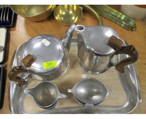 A mid century Picquot ware five piece teaset, comprising teapot, hotwater pot, sugar, cream and two handled tray