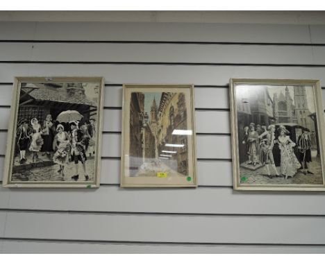 Two machine woven images of 18th century life and a similar print