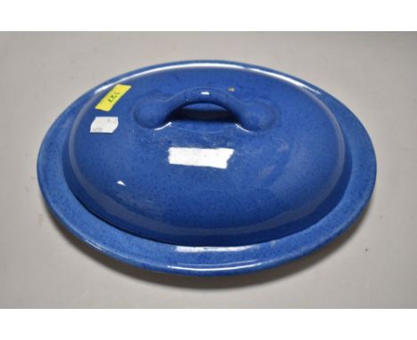 A vintage Moorcroft tureen with blue mottled glaze