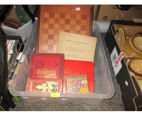 A selection of early 20th century board games including Tidley Winks and Chess set with wooden board, also a Wills Cigarette 