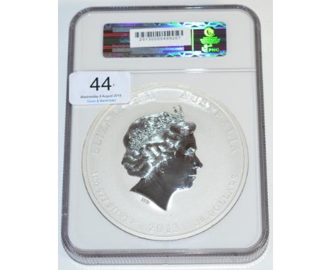 Australia, Silver 30 Dollars 2013P, 100mm, wt 1kg .999 silver; obv. Queen's portrait, rev. colourised snake around branch, 'Y