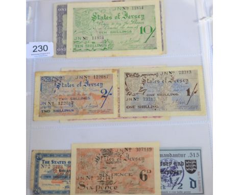Jersey, a Collection of WW11 Banknotes comprising: 10 shillings prefix JN, issued April & June 1942, very minor foxing on bot