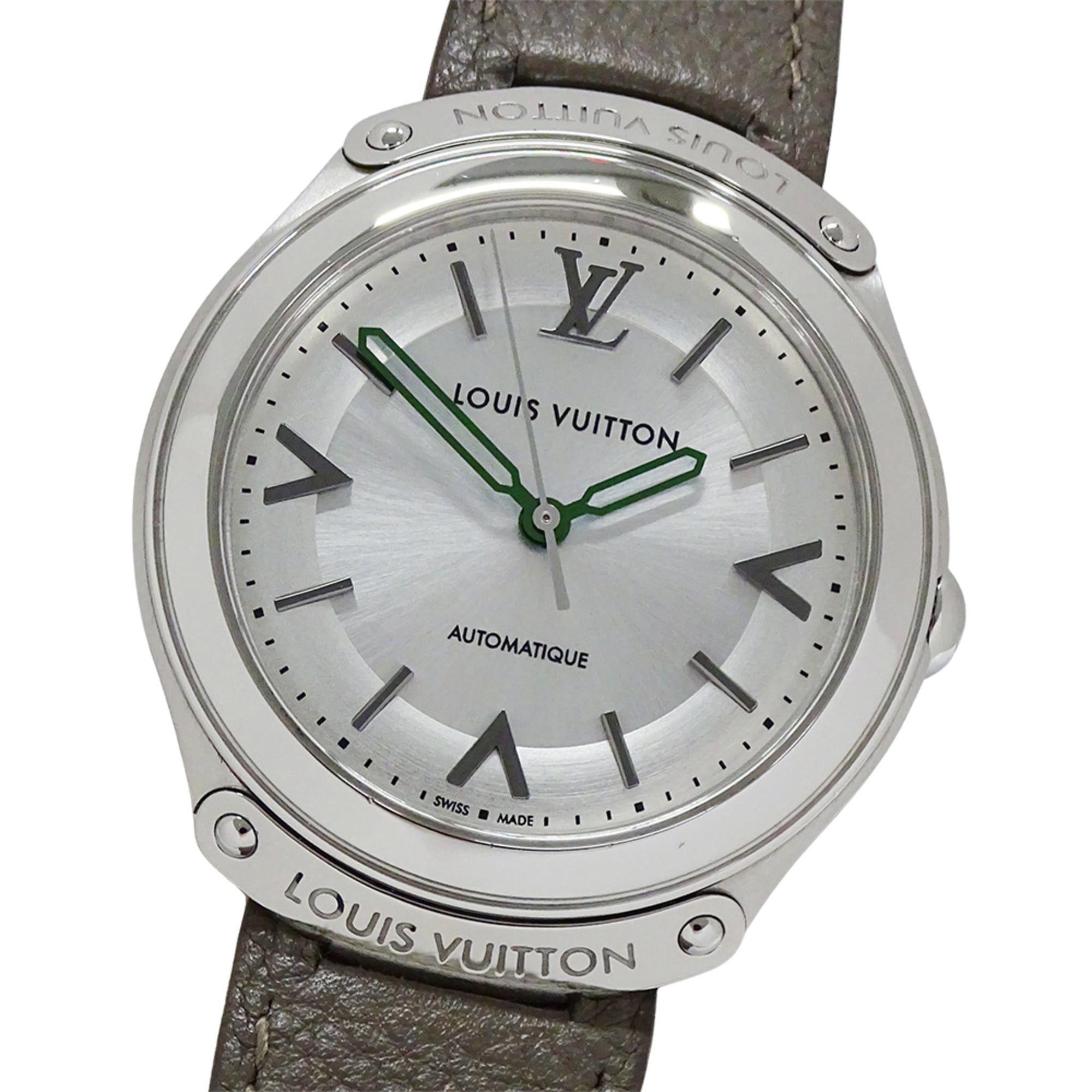 Louis Vuitton LOUIS VUITTON Men\'s Watch Brand Fifty Five Automatic AT Stainless Steel SS Leather Q6