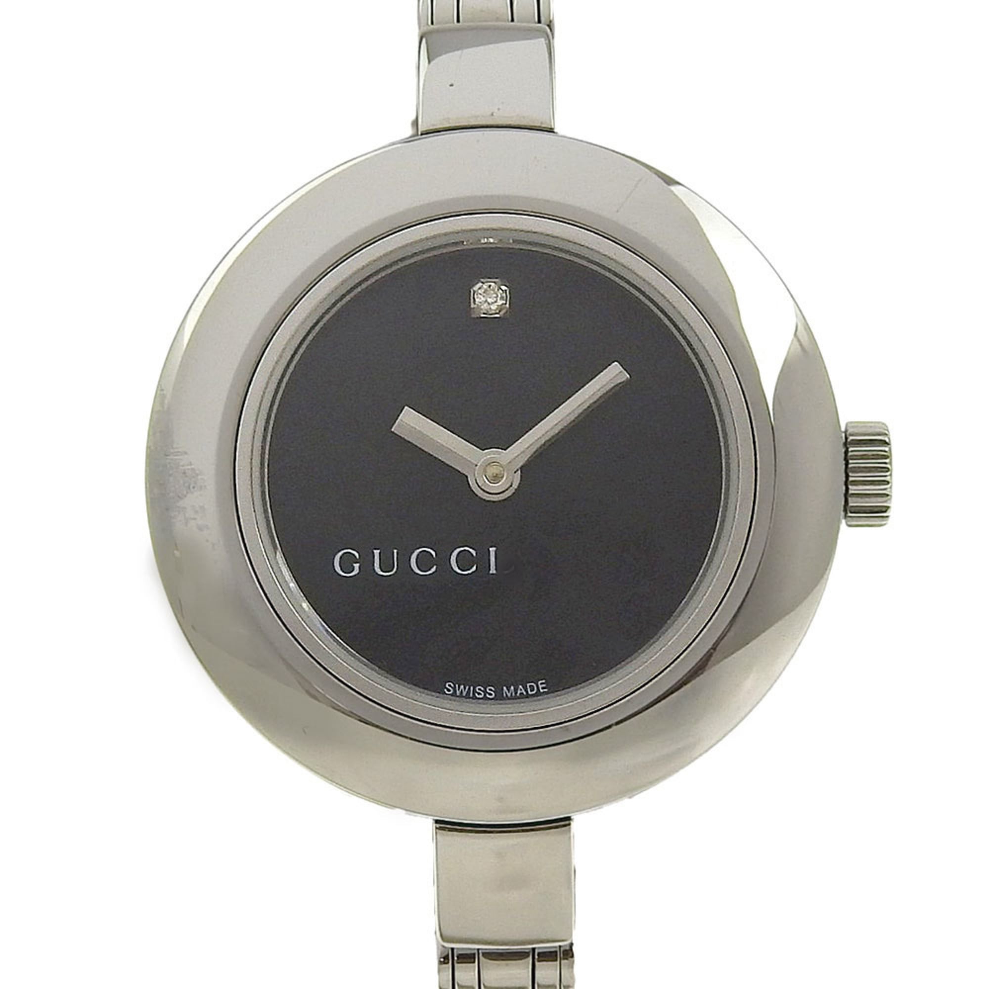 Gucci GUCCI Watch 105 Stainless Steel x Diamond Quartz Analog Display Black Dial Women\'s