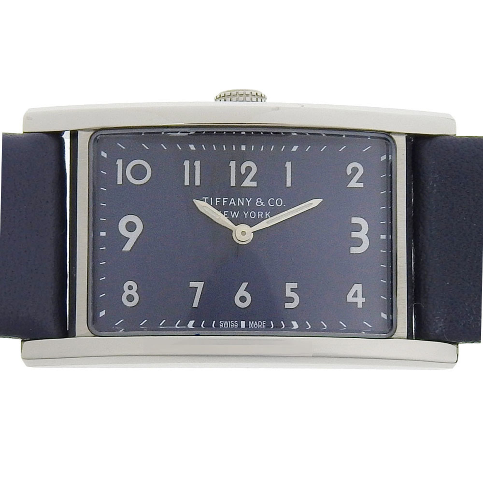 Tiffany & Co. East West Watch Stainless Steel x Embossed Leather Quartz Analog Display Grey Dial Wom