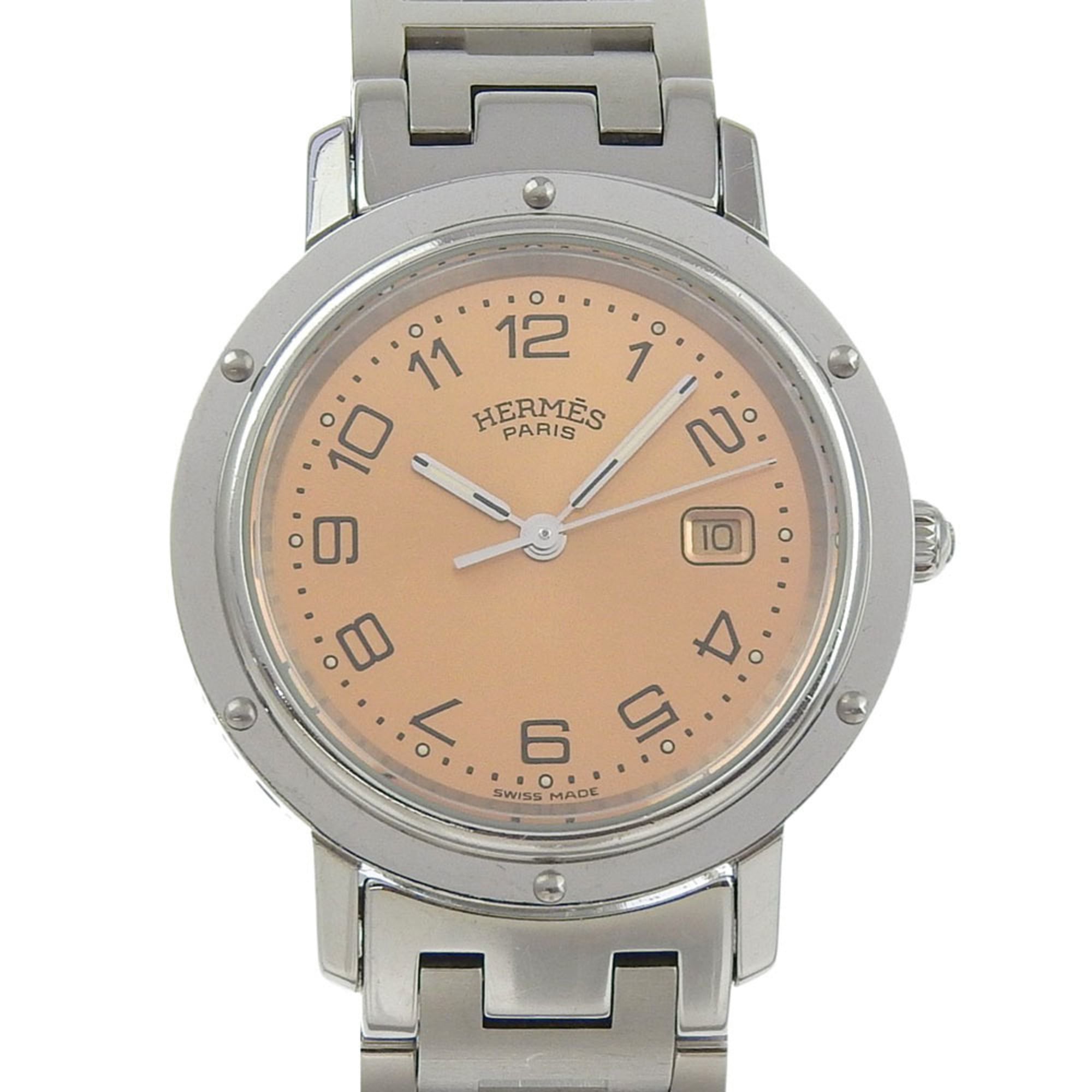 Herms Clipper Watch CL4.410, Stainless Steel Quartz Analog Display, Pink Dial, Boys