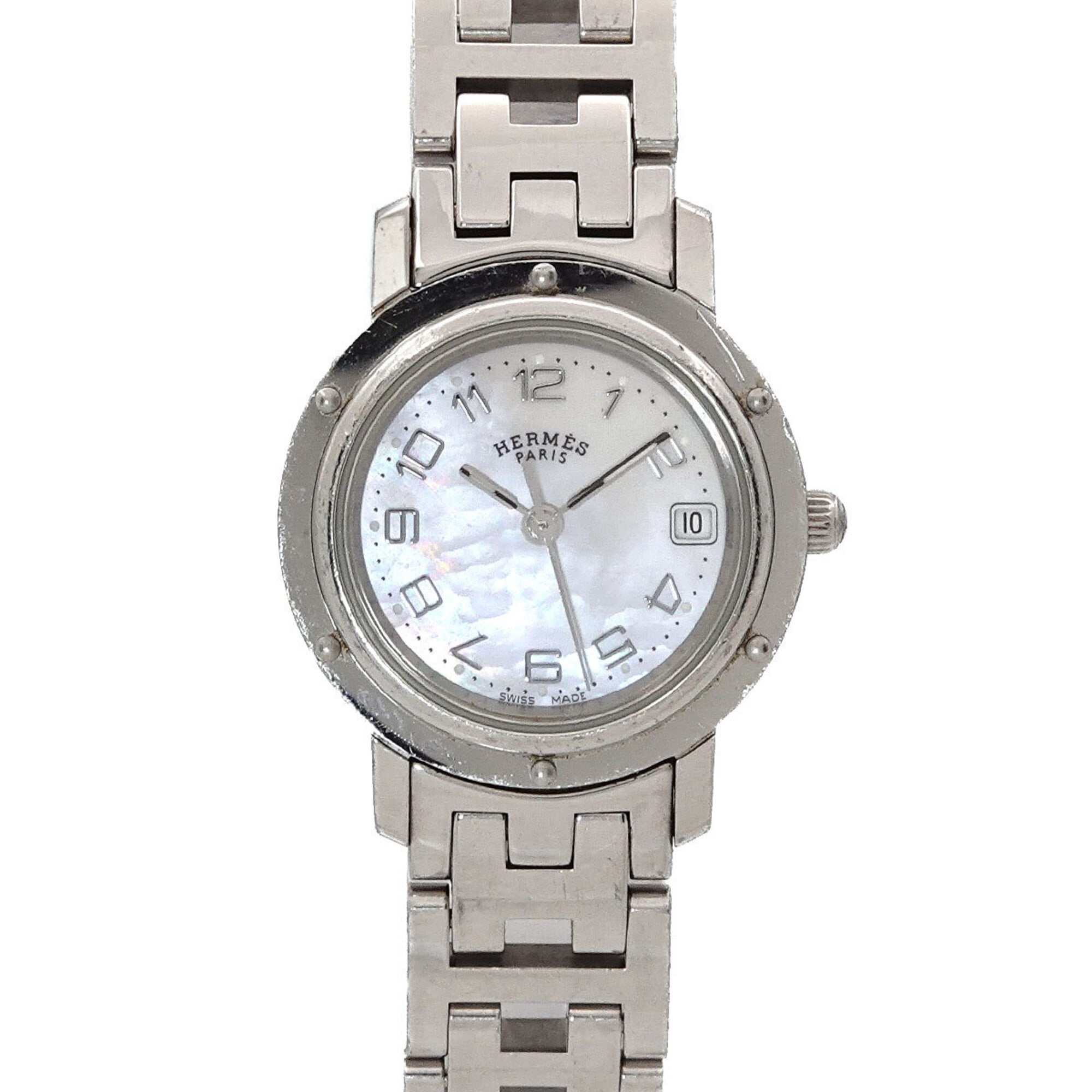 Hermes Clipper CL4 210 Women\'s Watch, Date Display, White Shell, Quartz Watch