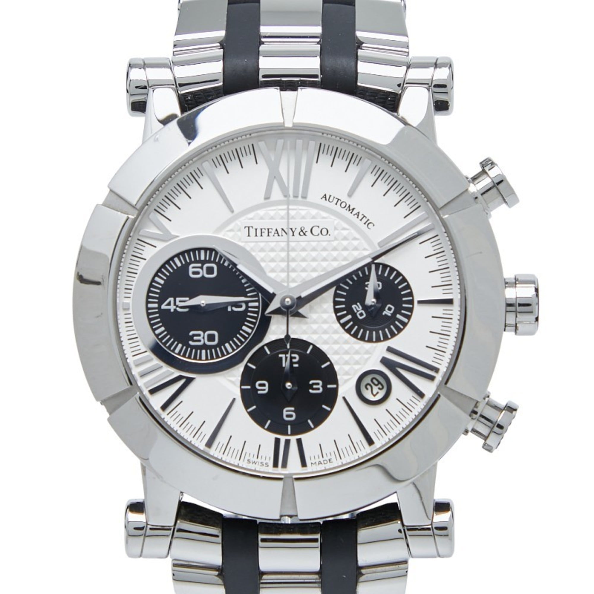 Tiffany & Co. Atlas Automatic Watch, Silver Dial, Stainless Steel, Rubber, Men\'s