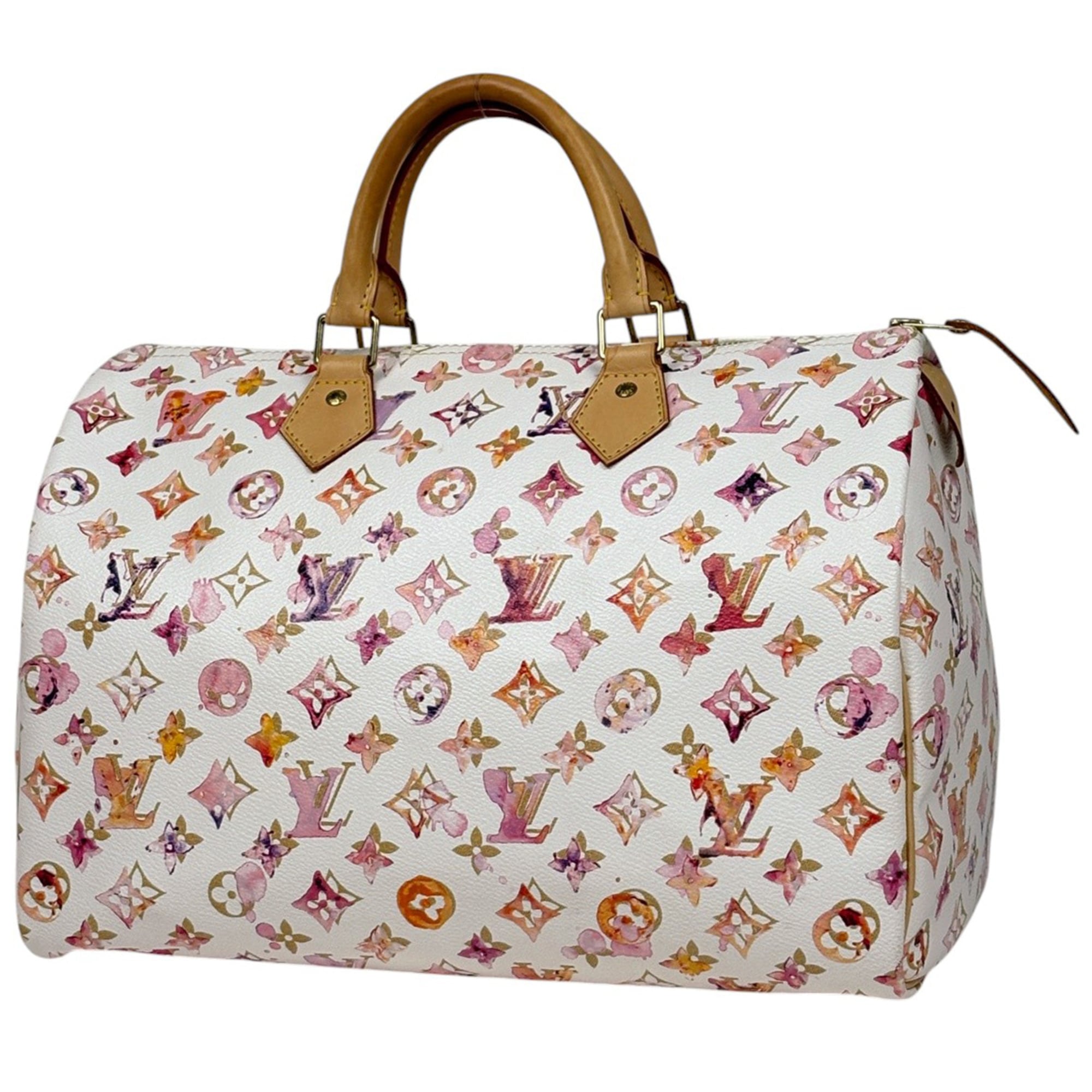 Louis Vuitton Speedy 30 Boston Bag, Shopping Commuting Monogram Watercolor Handbag, Blanc (White) M9