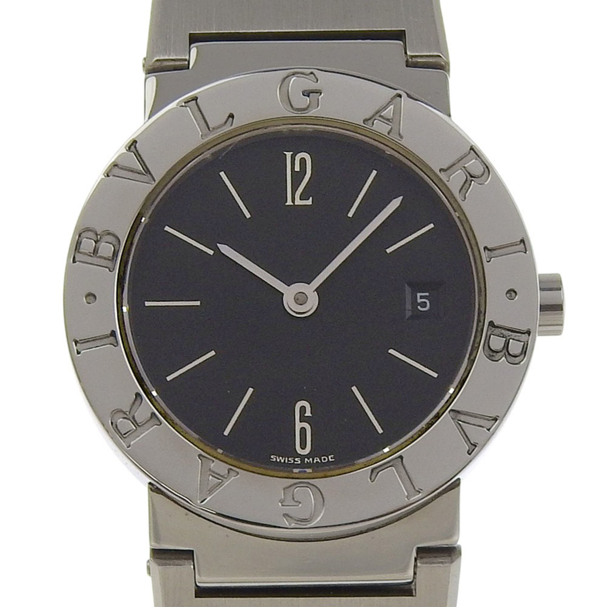 Like new BVLGARI Date BB26SSD Black Dial Stainless Steel 26mm Quartz Women\'s Two-Hand Watch