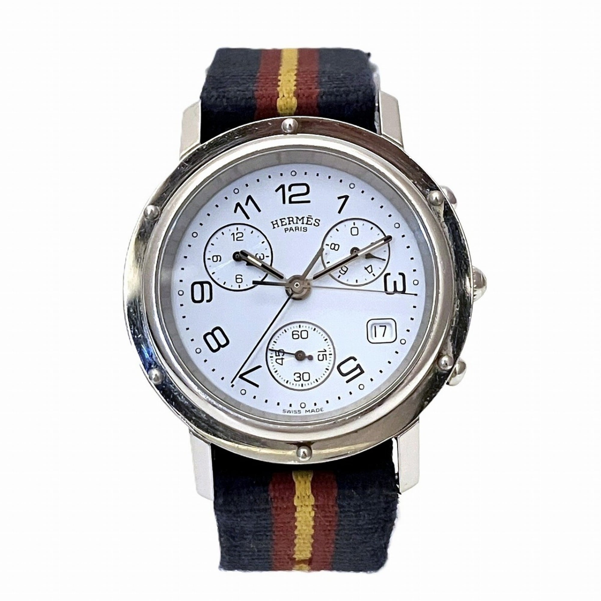 Herms Clipper Watch, 57.4g, Stainless Steel Quartz Movement, White Dial, CL1.910, Free Shipping