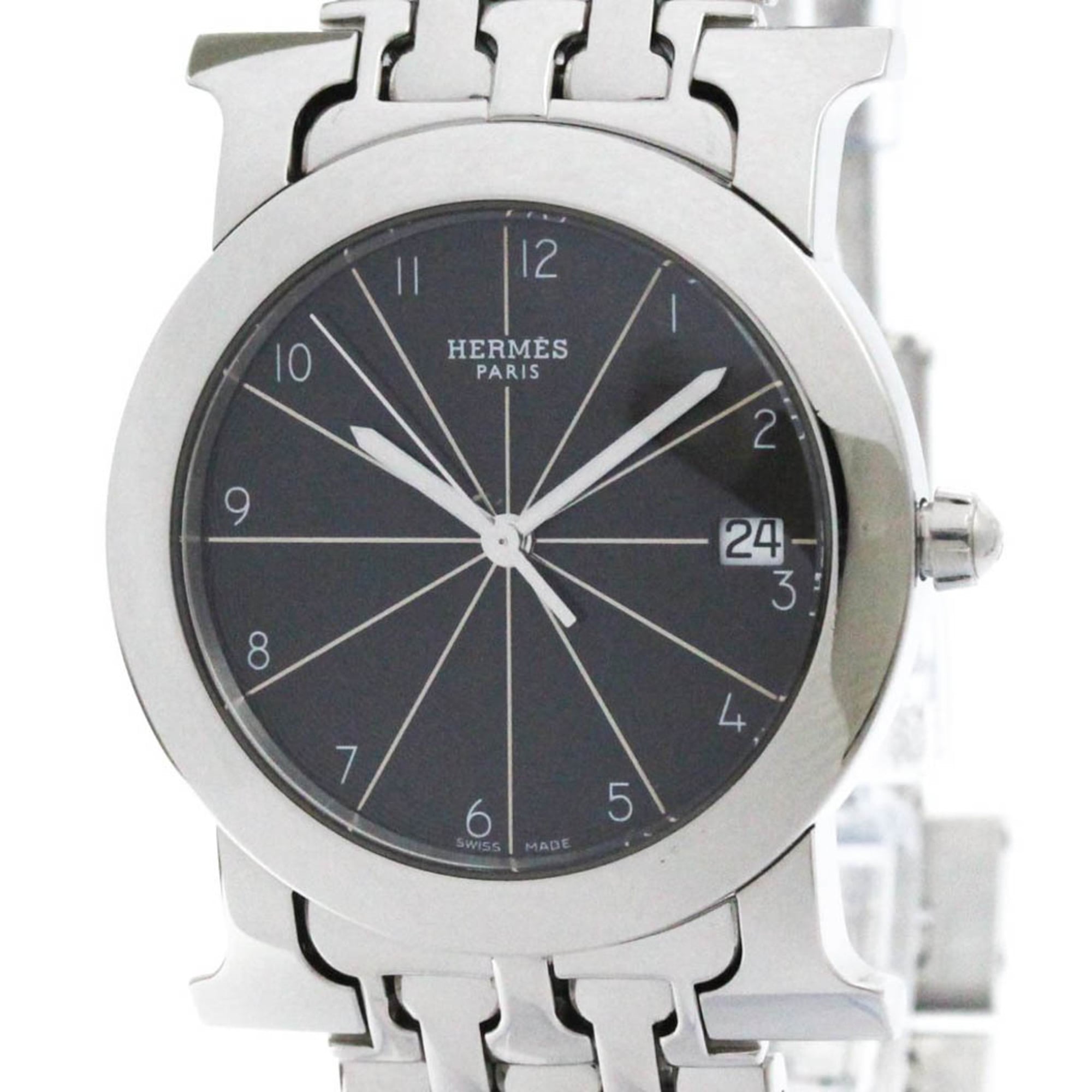 Polished HERMES H Watch Rond Steel Quartz Unisex Watch HR1.510