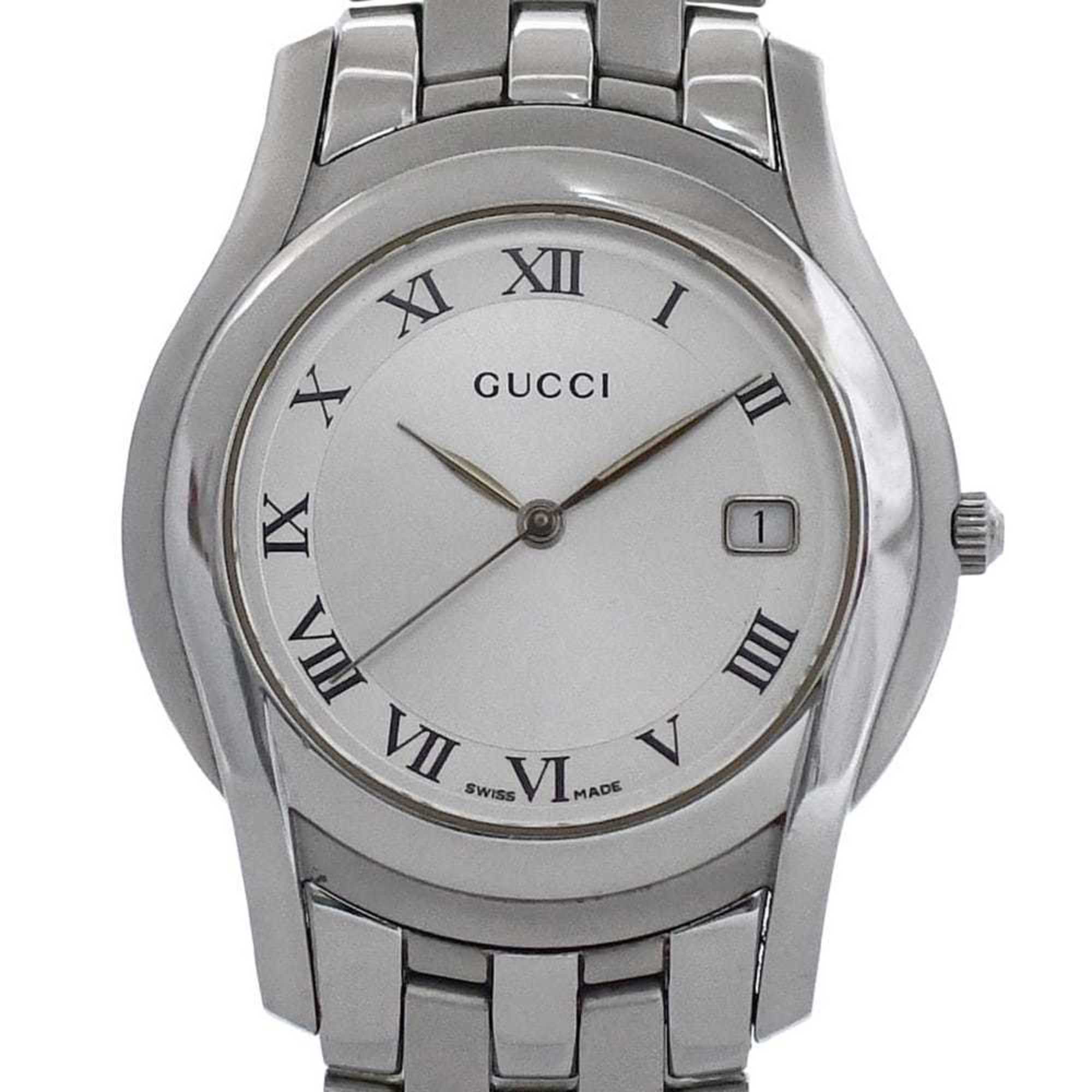 Gucci 5500M Watch f-24297 Silver White YA055305 Men\'s Stainless Steel Quartz 0163*** GUCCI Battery-