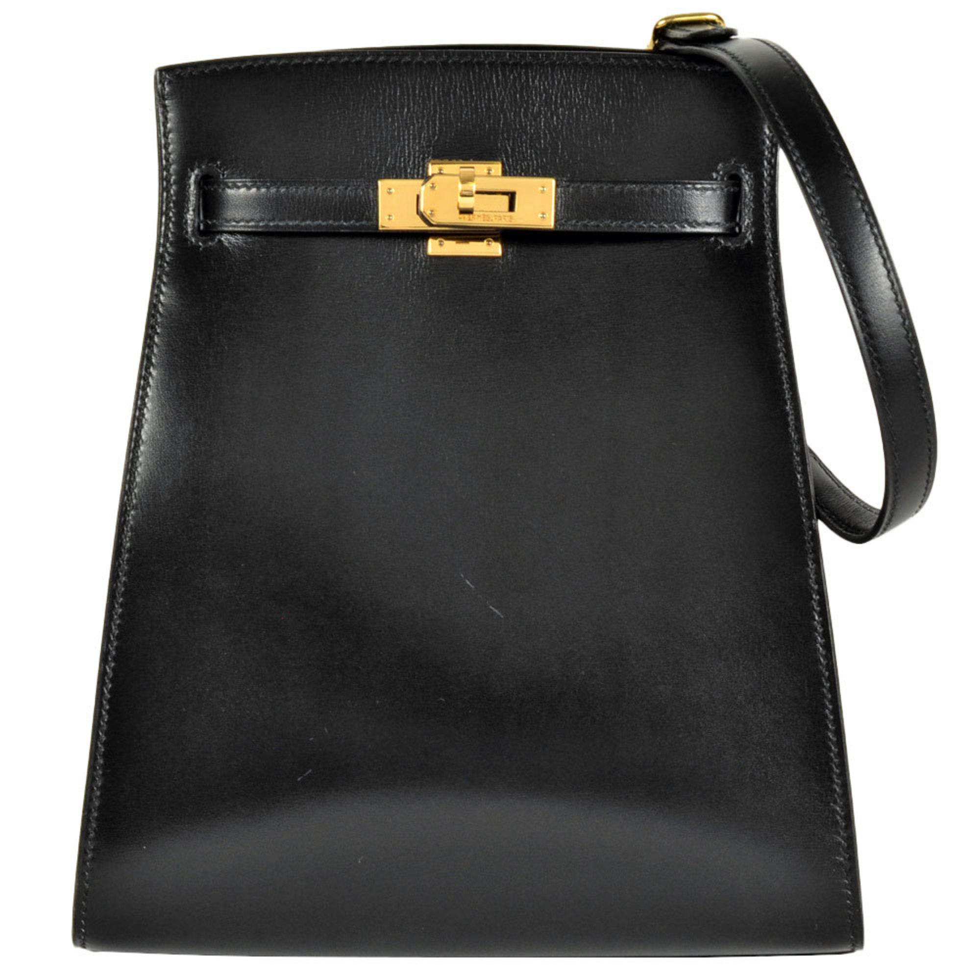 Hermes Kelly Sport PM Outside Stitched Shoulder Bag Box Calf U Stamp Noir Black