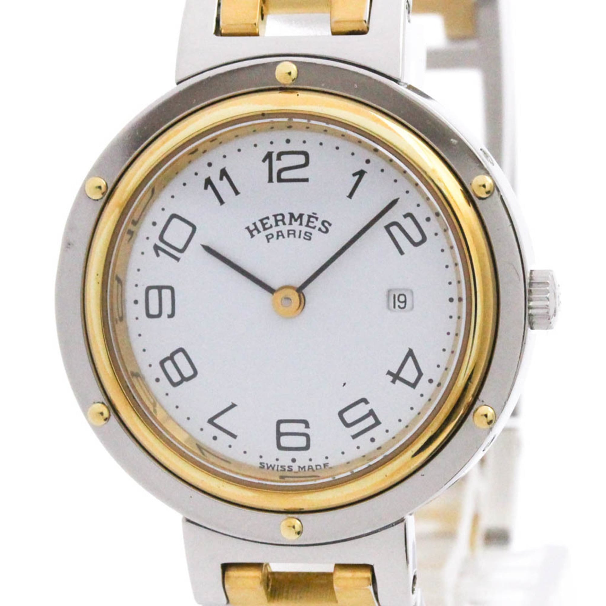 HERMES Clipper Gold Pllated Steel Quartz Mens Watch Polished