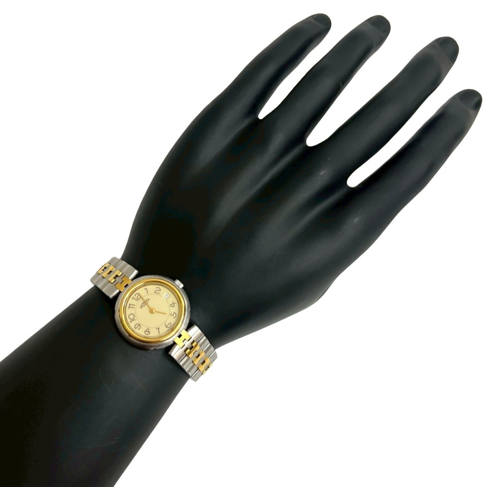 HERMES Profile Stainless Steel GP Quartz Wristwatch in Silver and Gold (31444)