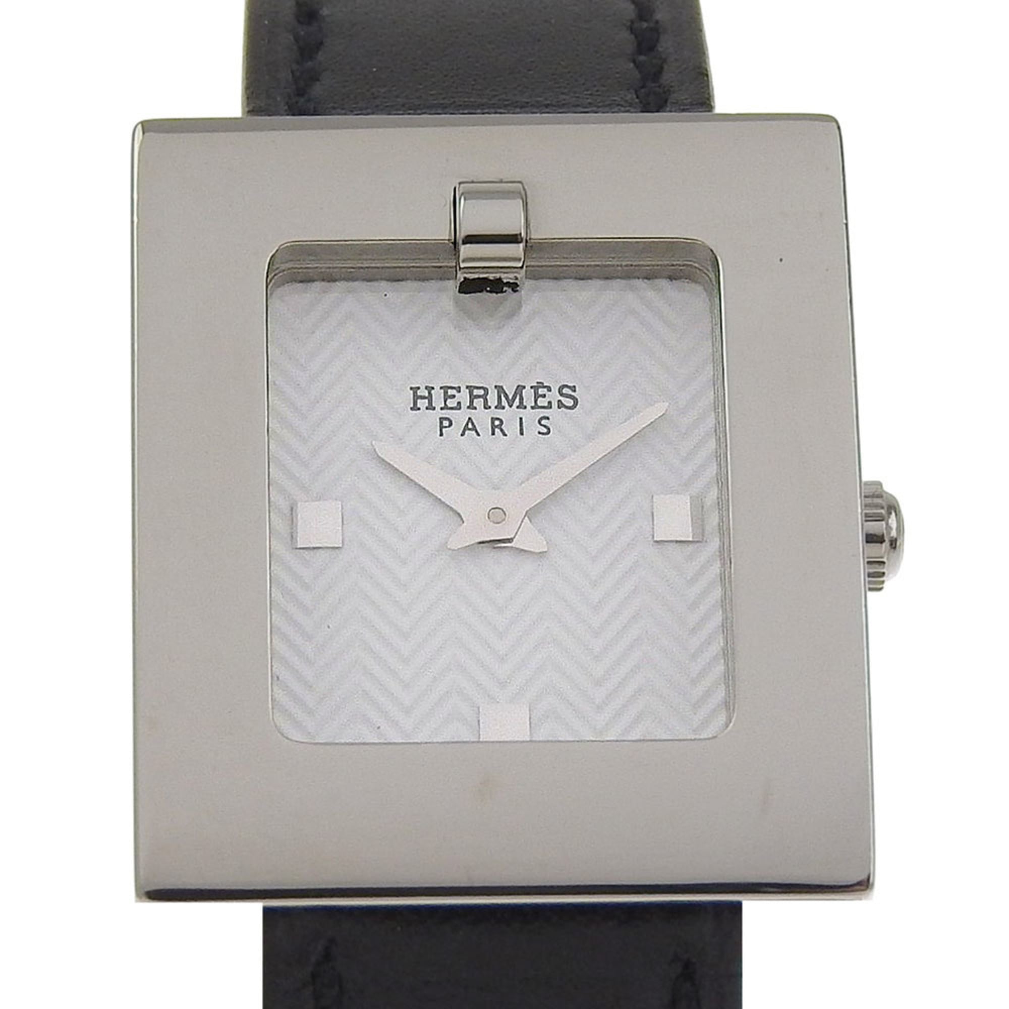 Herms BE1.110 Stainless Steel and Leather Watch, 2000, Quartz Movement, Analog Display, White Dial,