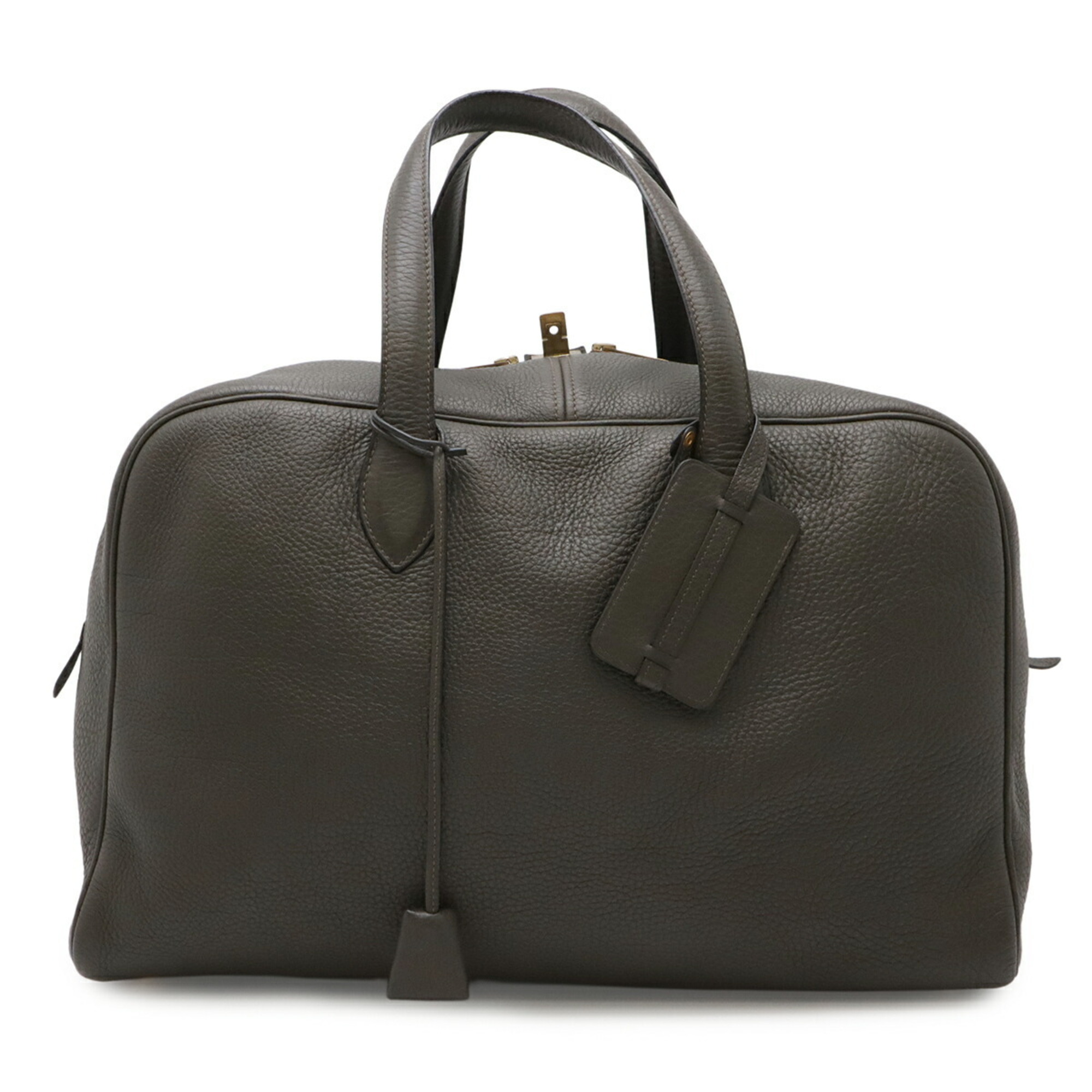 HERMES Victoria 43 Boston Bag Travel Bag, Taurillon Clemence Leather, Dark Olive, _E Stamp