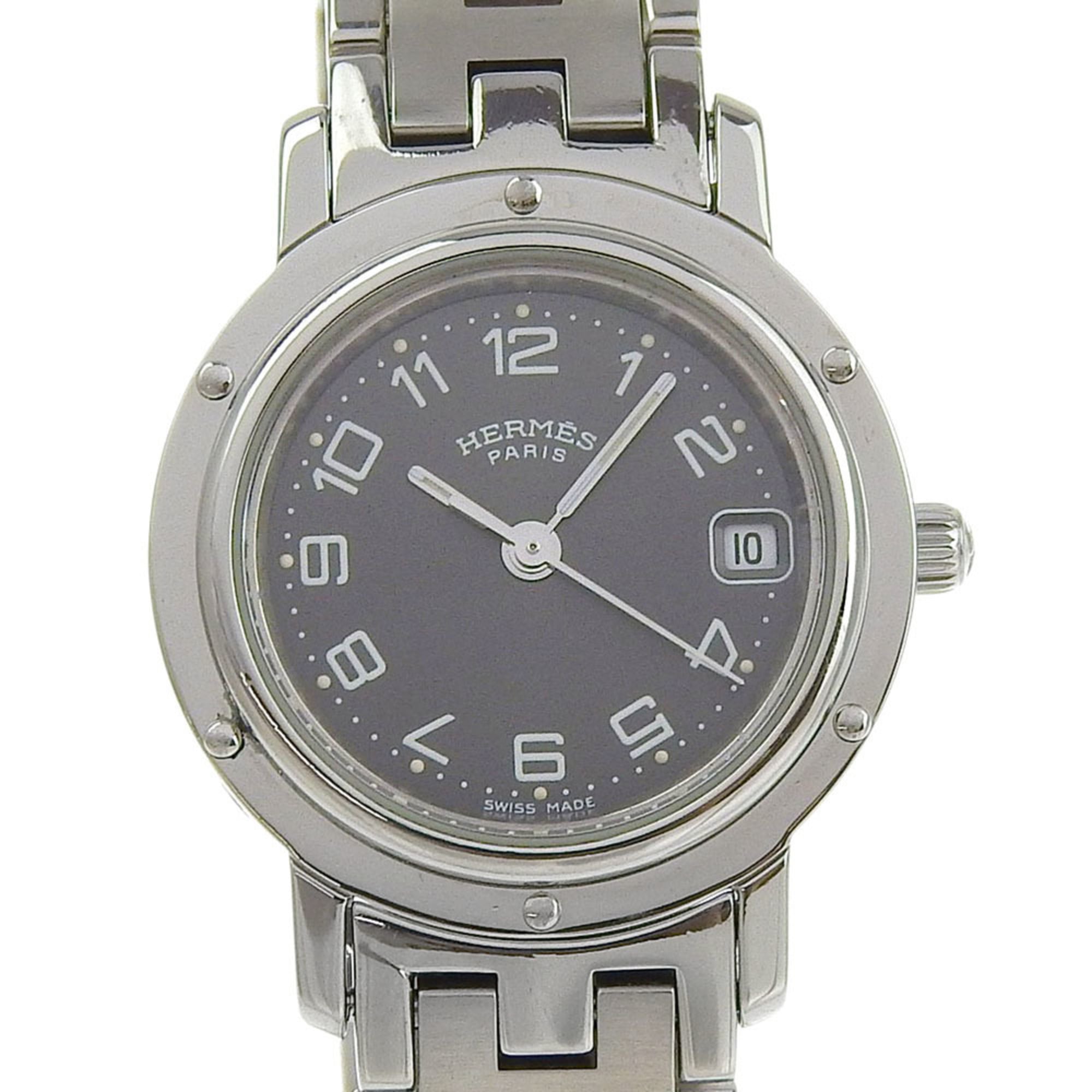 Herms Clipper Watch CL4.210, Stainless Steel Quartz Analog Display, Gray Dial, Women\'s