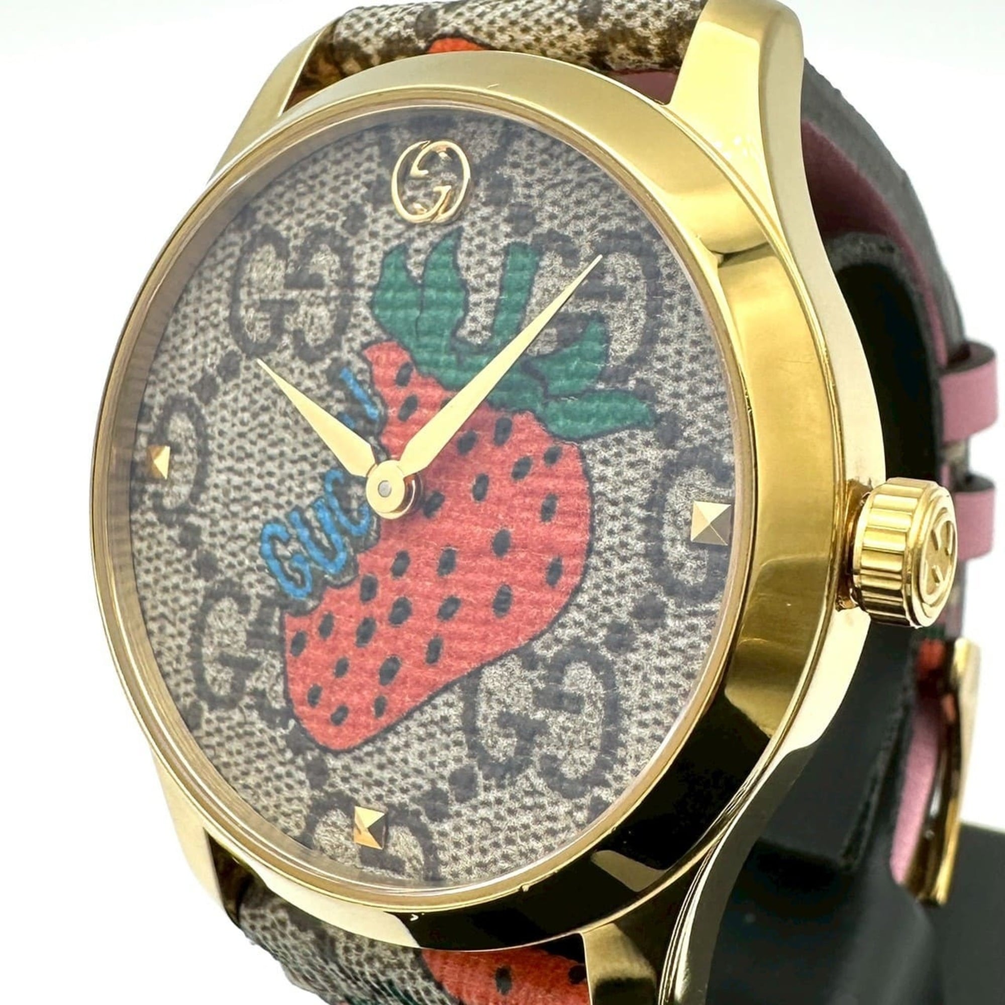 GUCCI G Timeless Strawberry 126.4/YA1264133 GG Supreme GP Quartz Men\'s Watch