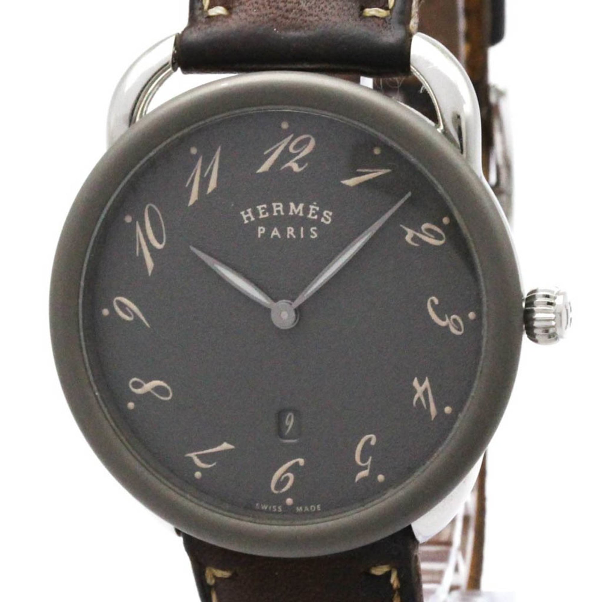 HERMES Arceau GM Steel Leather Automatic Mens Watch AR7Q.810