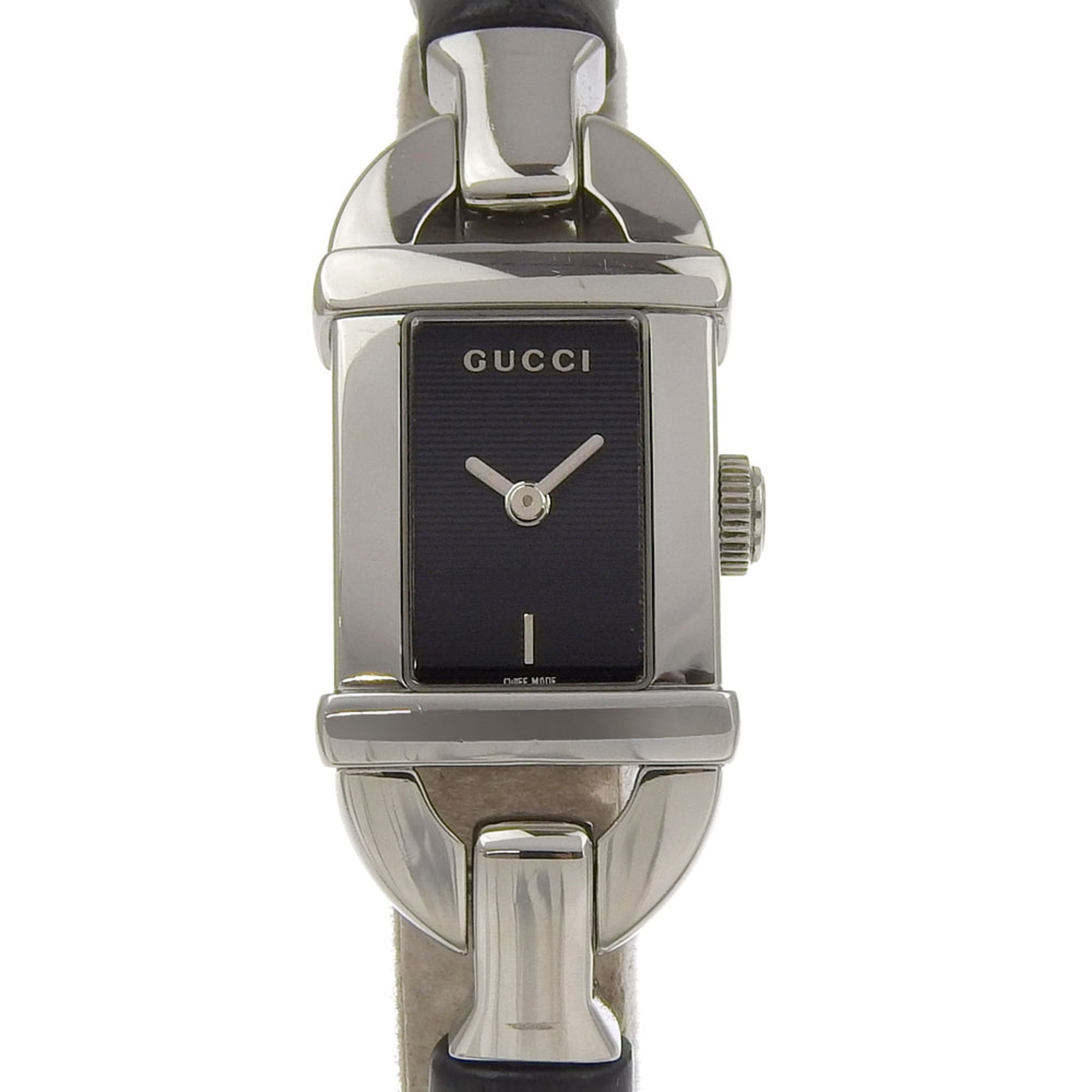 Gucci Bangle Watch 6800L Stainless Steel x Bamboo Quartz Analog Display Black Dial Women\'s