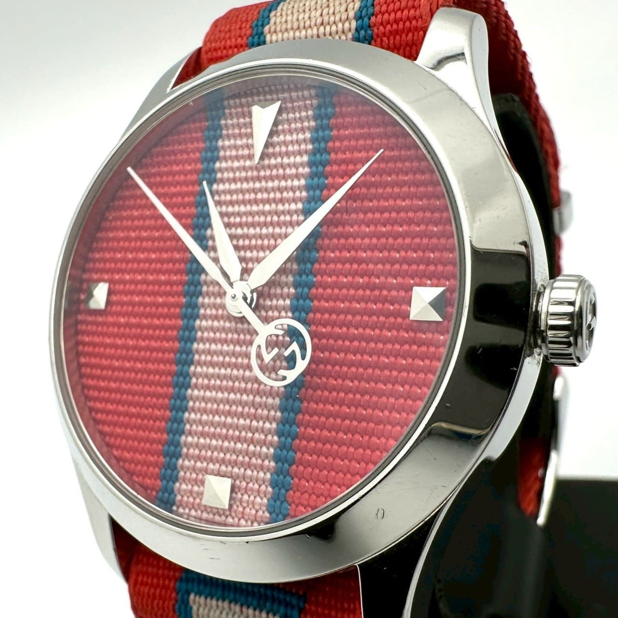 GUCCI G-Timeless YA1264070/126.4 Stainless Steel Nylon Quartz Multi-Red Men\'s Watch