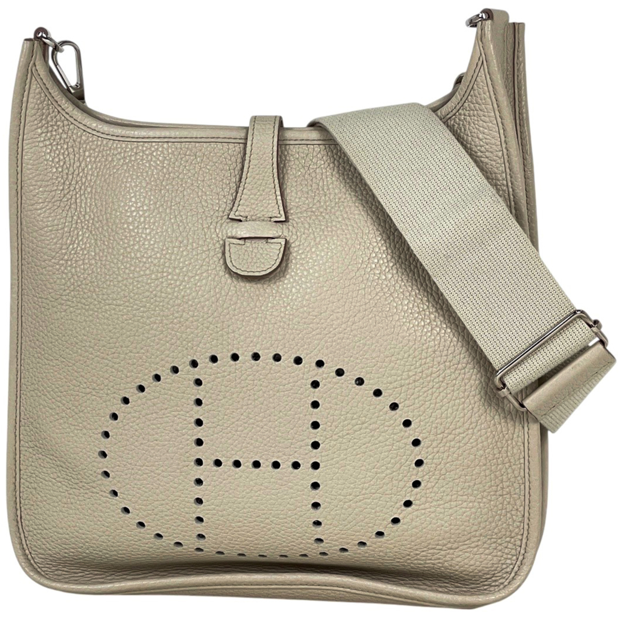 Hermes Evelyne 3 PM Perforated H Logo Shoulder Bag, Taurillon Clemence Leather, Beton, A, Women\'s