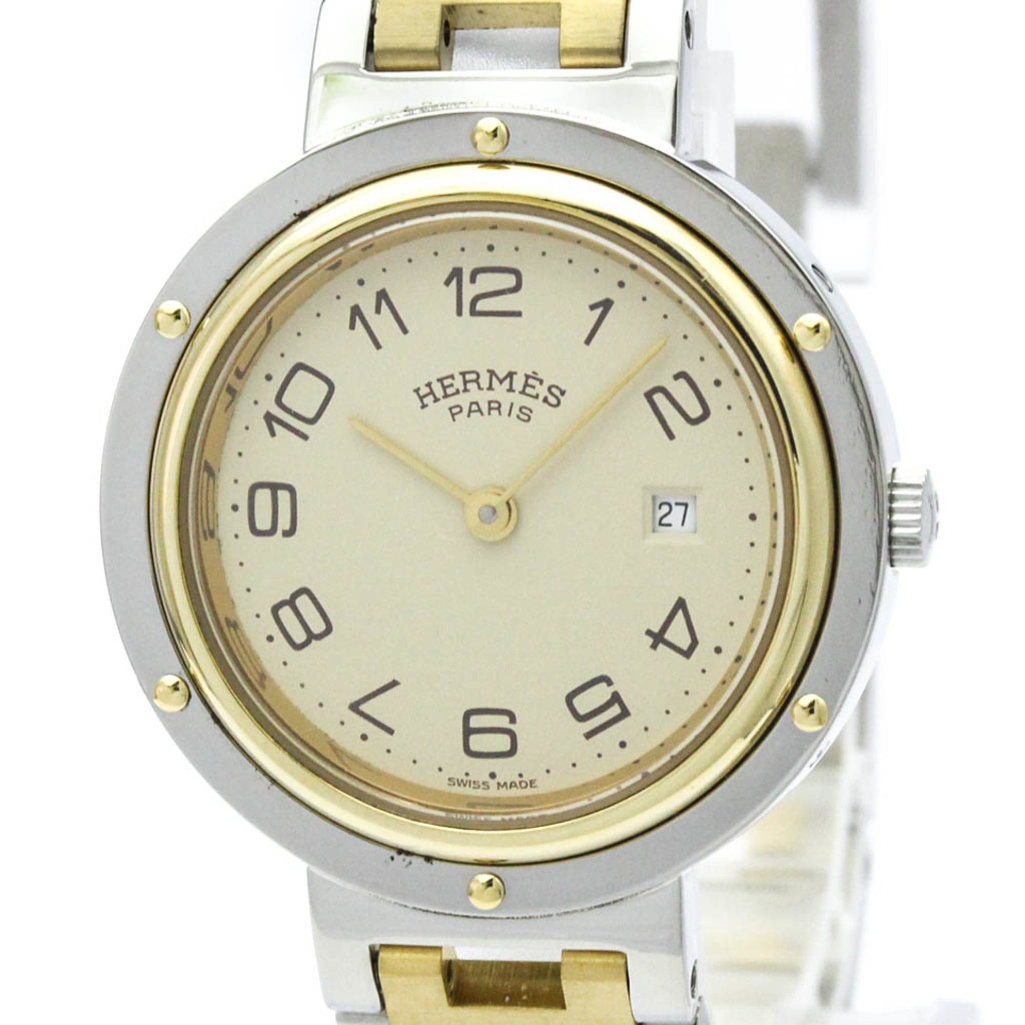 HERMES Clipper Gold Plated Stainless Steel Quartz Unisex Watch Polished