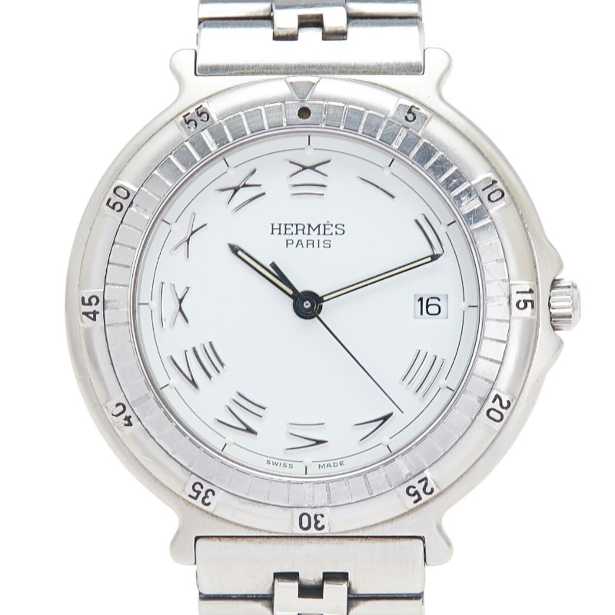 Herms Captain Nemo Quartz Watch with White Dial and Stainless Steel, Women\'s
