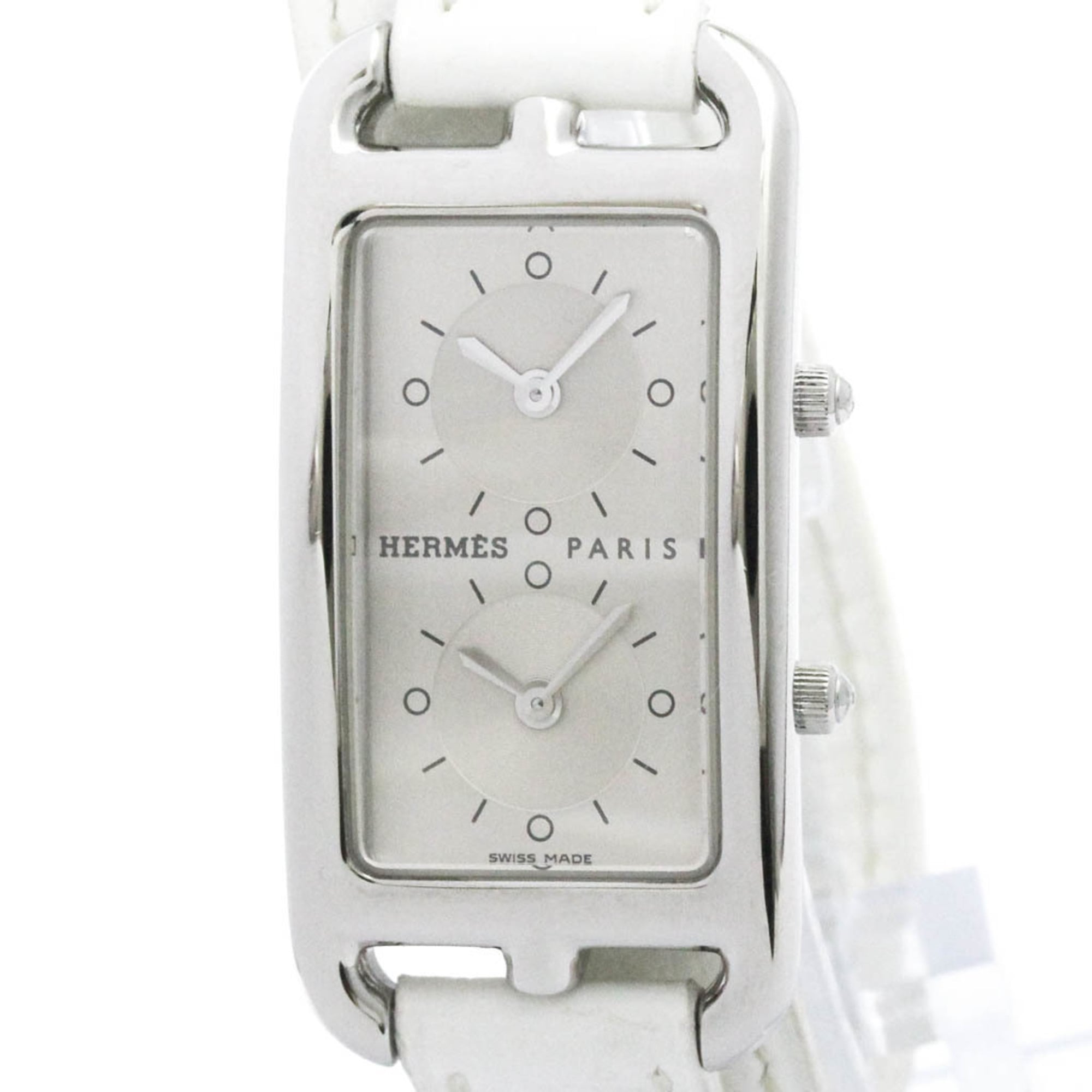 HERMES Cape Cod Deux Zones Steel Double Tour Watch CC3.210 Polished