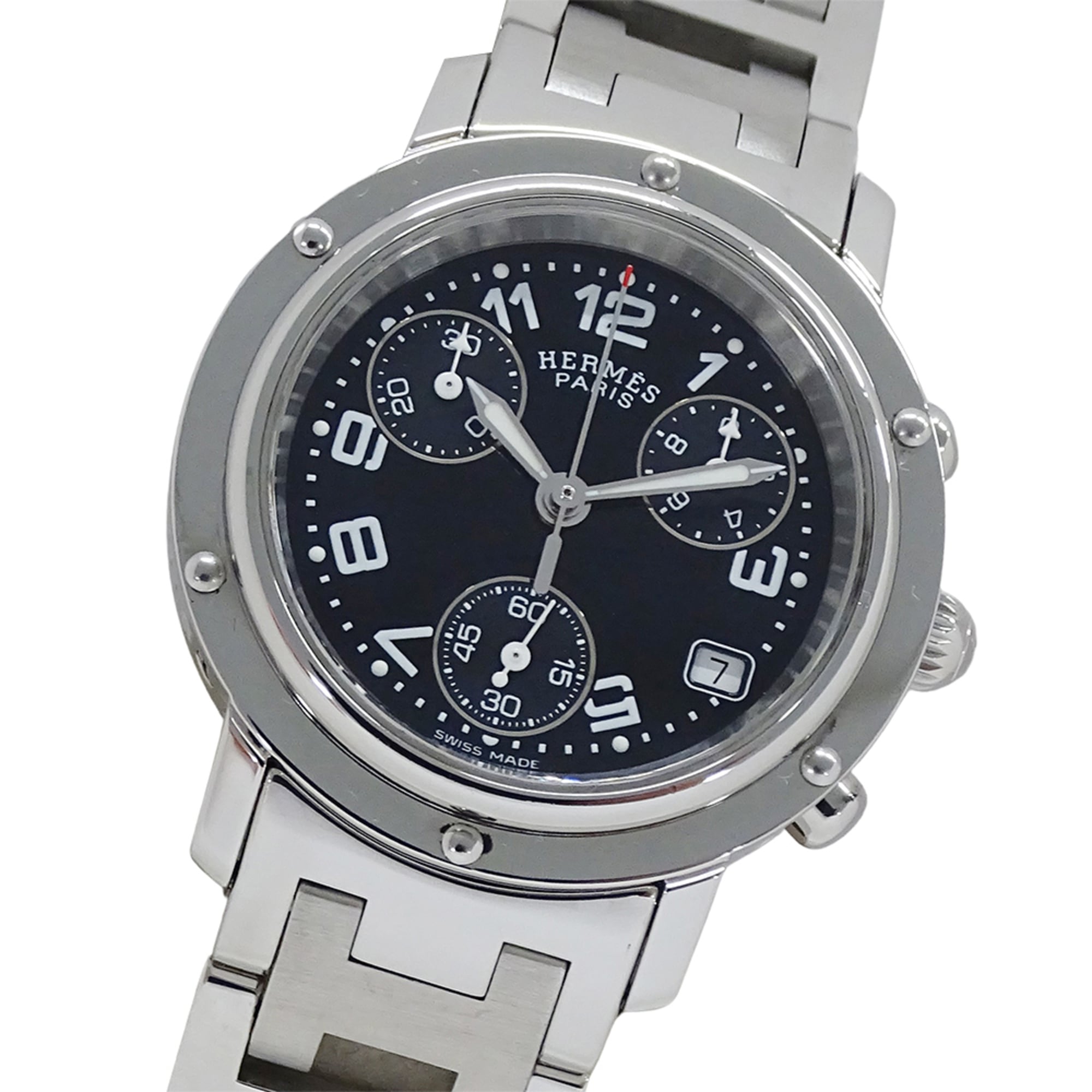 Hermes HERMES Women\'s Watch, Clipper Chronograph, Quartz, Stainless Steel (SS), CL1.310, Silver & B