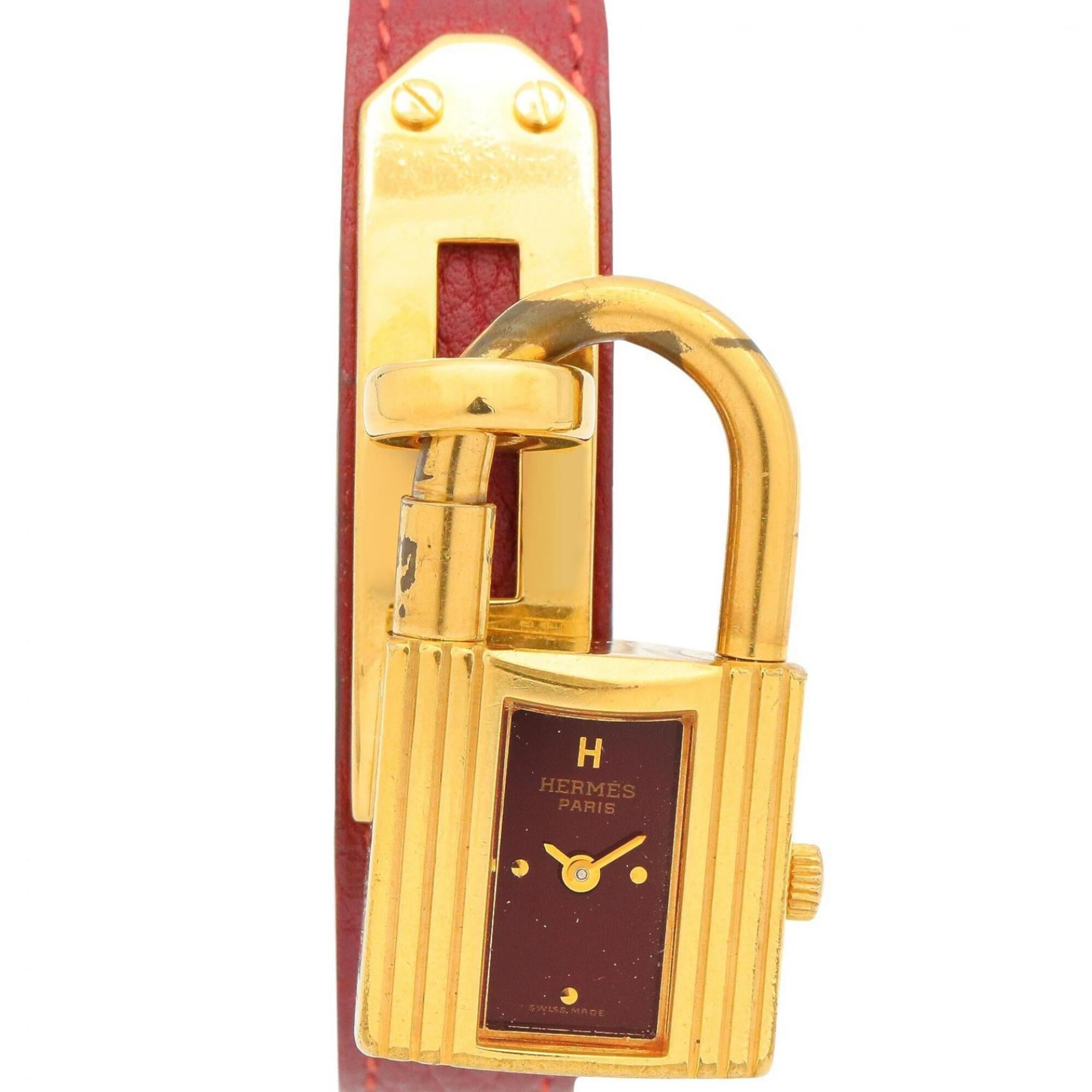 Hermes Kelly Watch, Gold Plated (GP), Leather Strap, Women\'s, Bordeaux (KE1.201)